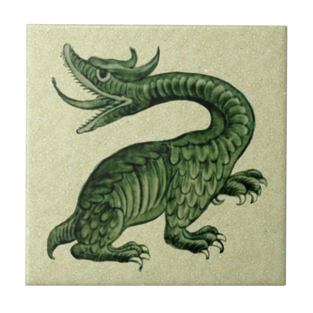 1 av 2 De Morgan Grönt Dragon Ceramic Tiles Kakelplatta (Framsidan)