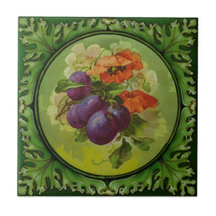 1 av 2 handmålad Blommigt Fruit Godwin c1900 Repr Kakelplatta