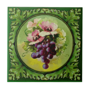 1 av 2 handmålade Blommigtar Grapes Godwin 1900 R Kakelplatta