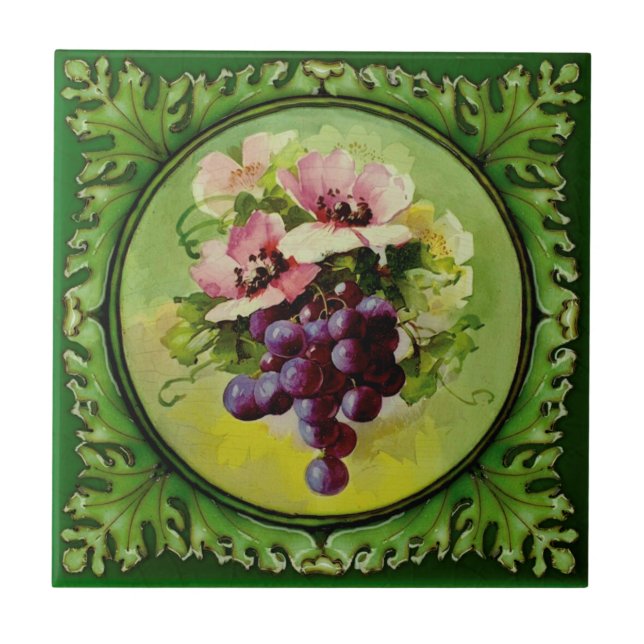 1 av 2 handmålade Blommigtar Grapes Godwin 1900 Re Kakelplatta (Framsidan)
