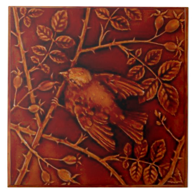 1 av 2 Repro Minton Birds Faux Relief Majolica Kakelplatta (Framsidan)