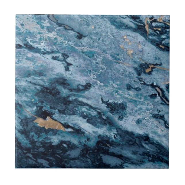 1 av 3 Kobolt Blue Guld Veined Faux Granite Kakelplatta (Framsidan)