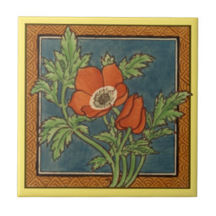 1 av 8 repro Victorian Maw blommigt anemon Kakelplatta