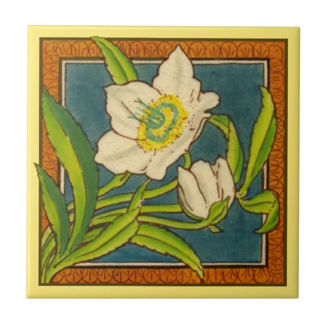 1 av 8 repro Victorian Maw färgstark blommigt Kakelplatta (Framsidan)