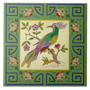 1 av Pair Minton Jade Asian Aesthetic Bird Repro Kakelplatta