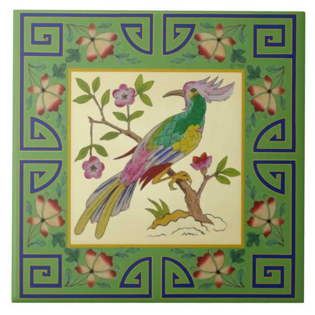 1 av Pair Minton Jade Asian Aesthetic Bird Repro Kakelplatta (Framsidan)