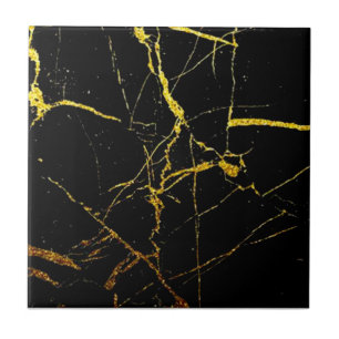 1 av uppsättning med 4 Guld Veined Black Faux Marb Kakelplatta