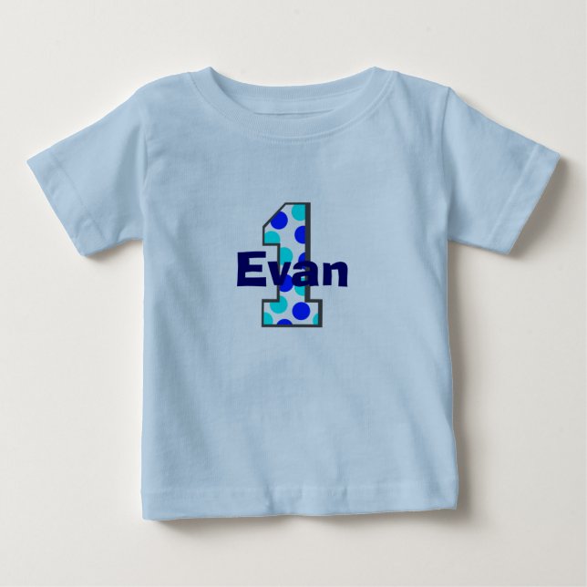 1 Blue Polka dots Birthday Boy Shirt Tee Shirt (Framsida)