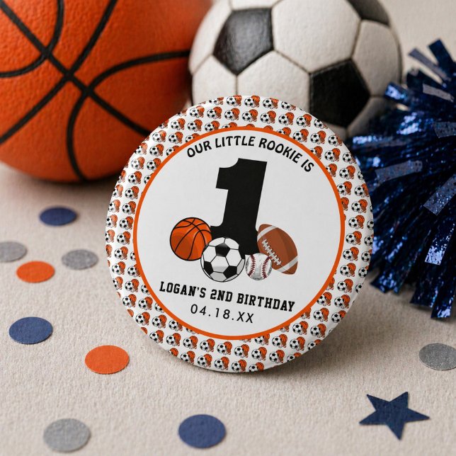 1 Boll Sport Tema Pojke 1-årsdag Knapp (1 Ball Sports Theme Boy’s 1st Birthday Button)