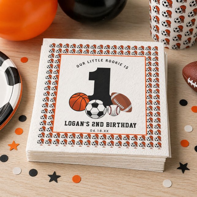 1 Boll Sport Tema Pojke 1-årsdag Pappersservett (1 Ball Sports Theme Boy’s 1st Birthday Napkins)
