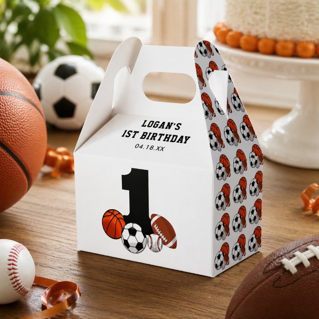 1 Boll Sport Tema Pojke 1-årsdag Presentaskar (1 Ball Sports Theme Boy’s 1st Birthday Favor Boxes)