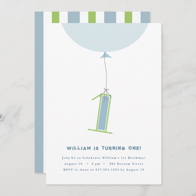 #1 Bubblering första födelsedag Inbjudningar (Fram/baksida)