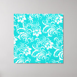1 Canvas Turkos Vit Damast Blommig