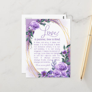 1 Cor 13:4-8 Kärlek är Patient Lavender Blommigt Vykort