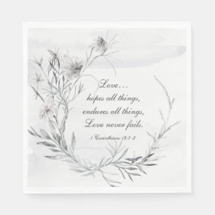 1 Corinthians 13:13 Elegant Grått Blommigt Vattenf Pappersservett
