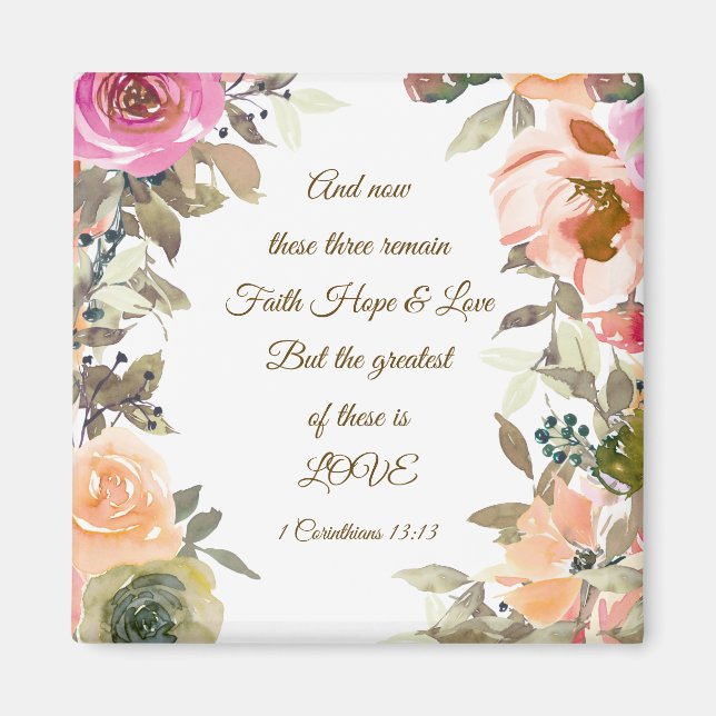 1 Corinthians 13:13 Faith Hope Kärlek Bible Verse Magnet (Framsidan)