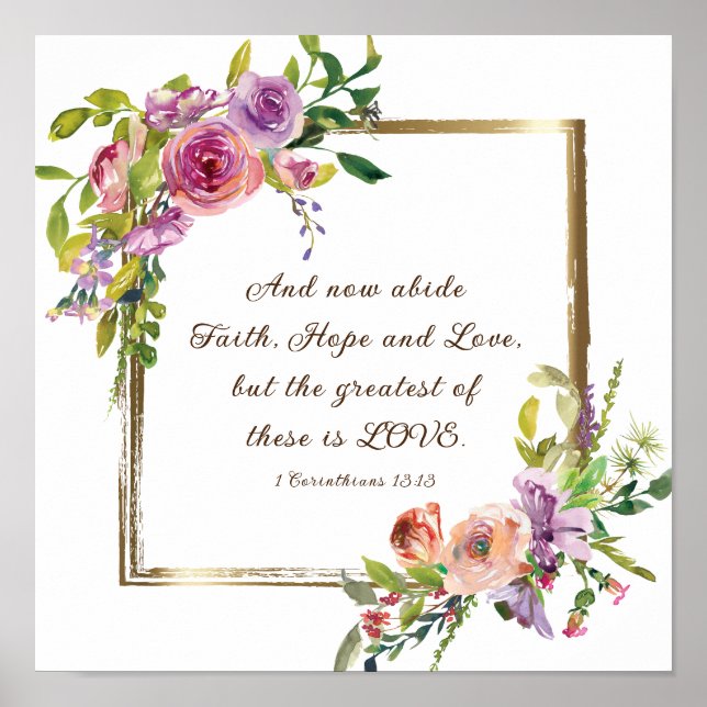 1 Corinthians 13:13 Faith Hope Kärlek Bible Verse Poster (Framsidan)