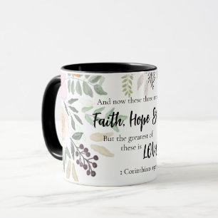 1 Corinthians 13:13 Faith Hope Kärlek Black Blommi Mugg