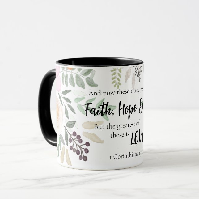 1 Corinthians 13:13 Faith Hope Kärlek Black Blommi Mugg (Framsida vänster)