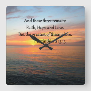 1 CORINTHIANS 13:13 SUNRISE FOTO FYRKANTIG KLOCKA