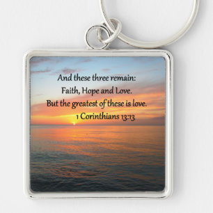 1 CORINTHIANS 13:13 SUNRISE FOTO FYRKANTIG SILVERFÄRGAD NYCKELRING