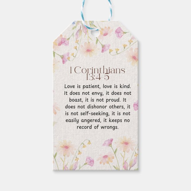 1 Corinthians 13:4-5 Vattenfärgskonstruktion för s Presentetikett (Framsidan)