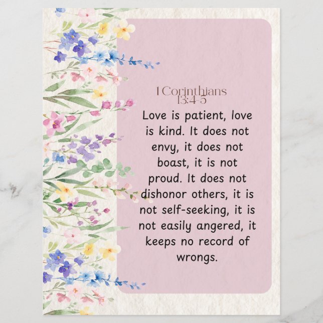 1 Corinthians 13:4-5 Vattenfärgskonstruktion för s Reklamblad (Framsidan)
