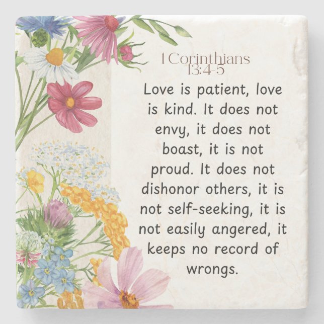 1 Corinthians 13:4-5 Vattenfärgskonstruktion för s Stenunderlägg (Framsidan)