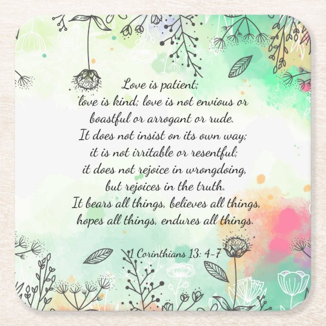 1 Corinthians 13: 4-7 Mus Pad Underlägg Papper Kvadrat (Framsidan)