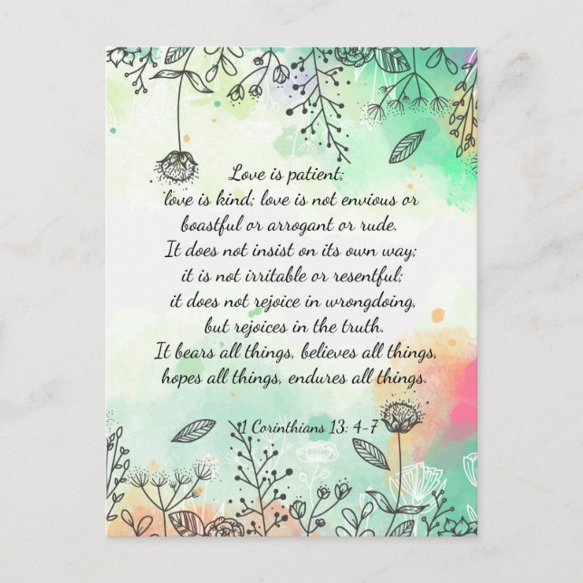 1 Corinthians 13: 4-7 Vykort (Framsida)