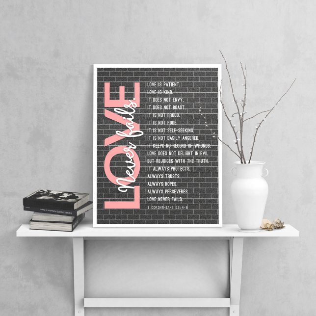 1 Corinthians 13:4-8 Bible Verse, Brick Wall Poster (Skapare uppladdad)