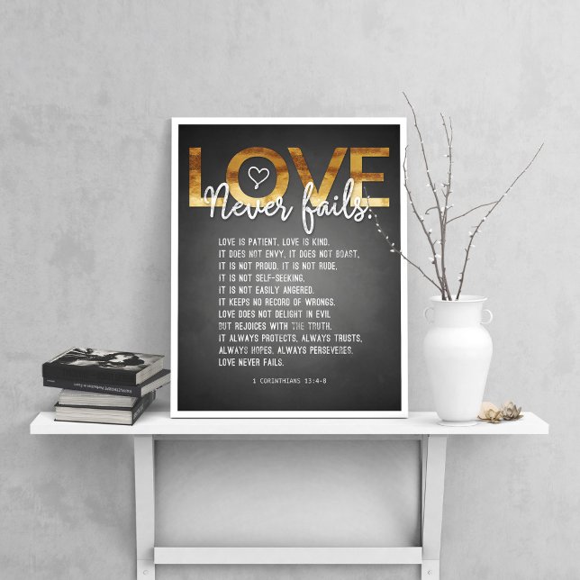 1 Corinthians 13:4-8 Bible Verse, Chalk & Guld Poster (Skapare uppladdad)
