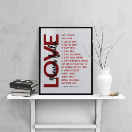 1 Corinthians 13:4-8 Bible Verse, Grått-Maroon Poster