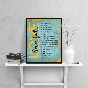 1 Corinthians 13:4-8 Bible Verse, Grunge Blue Poster