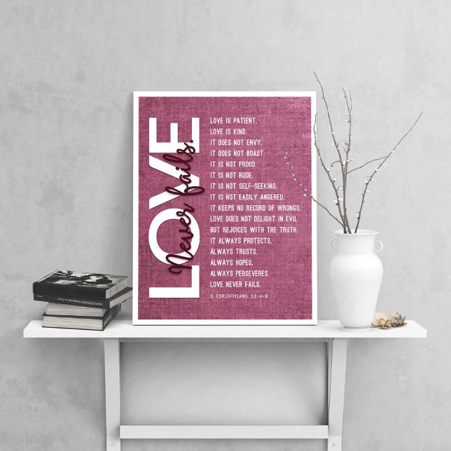 1 Corinthians 13:4-8 Bible Verse, Vintage Burgundy Poster (Skapare uppladdad)