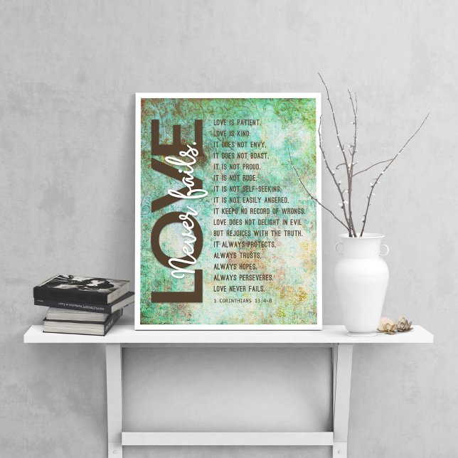 1 Corinthians 13:4-8 Bible Verse, Vintage Swirly Poster (Skapare uppladdad)