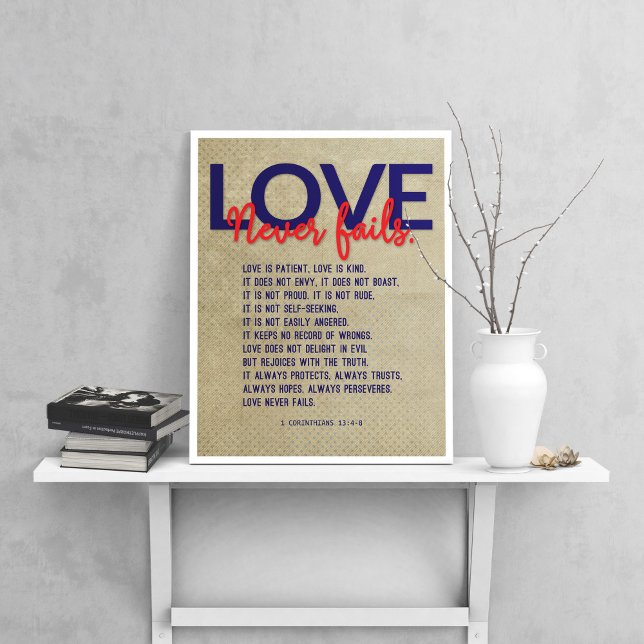 1 Corinthians 13:4-8 Bible Verse, Vintage Tan Poster (Skapare uppladdad)