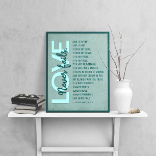 1 Corinthians 13:4-8 Bible Verse, Vintage Teal Poster