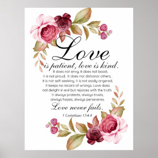 1 Corinthians 13:4-8 Kärlek är bibel för Blommigt Poster