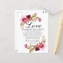 1 Corinthians 13:4-8 Kärlek är bibel för Blommigt  Vykort