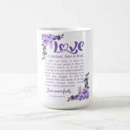 1 Corinthians 13:4-8 Kärlek är Blommigt för Lila a Kaffemugg