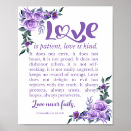 1 Corinthians 13:4-8 Kärlek är Blommigt för Lila a Poster