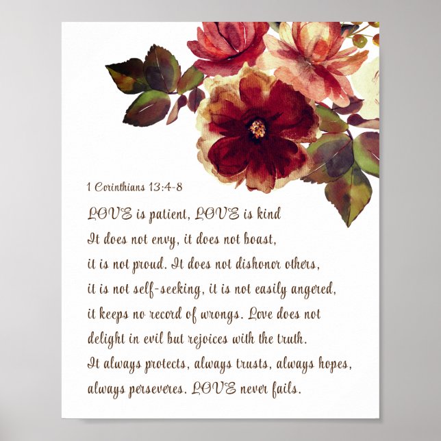 1 Corinthians 13:4-8 Kärlek är Blommigt på hösten Poster (Framsidan)