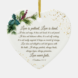 1 Corinthians 13:4-8 Kärlek är Patient, jul Julgransprydnad Keramik