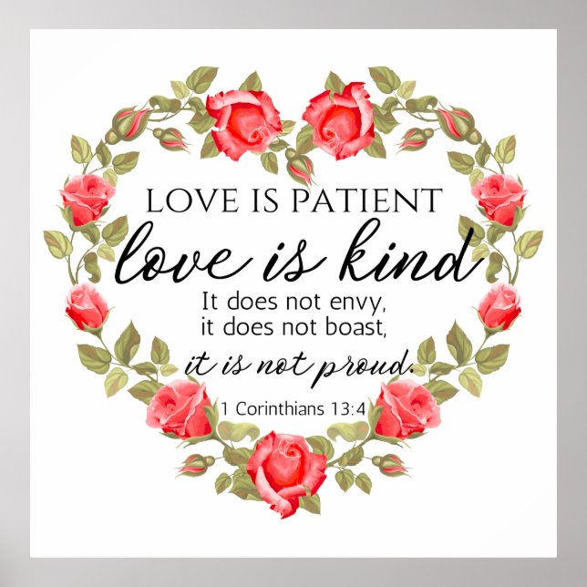 1 Corinthians 13:4 Kärlek är Blommigt Heart hos pa Poster (Framsidan)