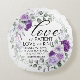 1 Corinthians 13:4 Kärlek är Blommigt mot patientv Rund Kudde