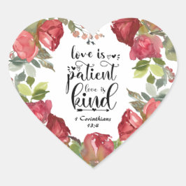 1 Corinthians 13:4 Kärlek är Patient Röd ros Hjärtformat Klistermärke