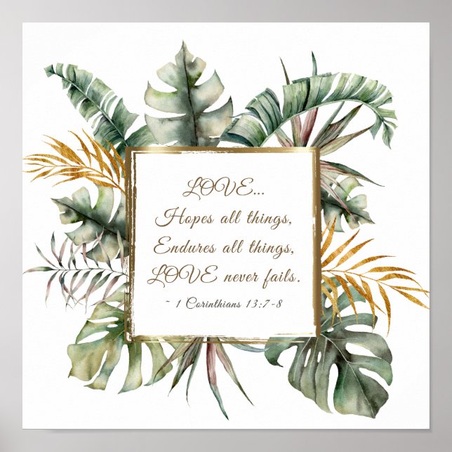 1 Corinthians 13:7-8 Kärlek Misslyckas aldrig trop Poster (Framsidan)