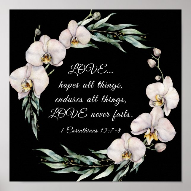 1 Corinthians 13:7-8 Kärlek Misslyckas aldrig vit  Poster (Framsidan)