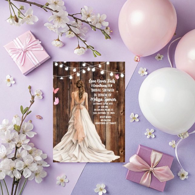 1 Corinthians 13:8 Bridal Shower Invitation Inbjudningar (Personalize this beautiful Christian 1 Corinthians 13:8 Bridal Shower Invitation. )